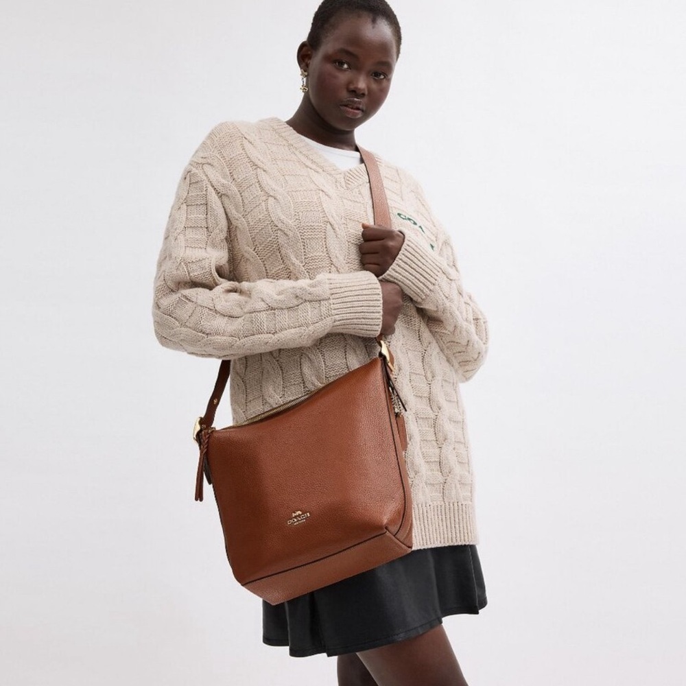 Coach Pebbled Leather Tan Cognac Brown Shoulder Bag Crossbody Chic Minimalist - Picture 2 of 16